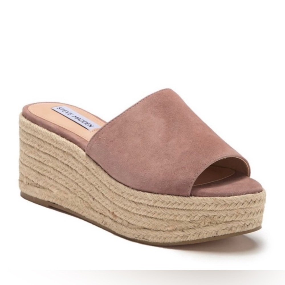 Steve Madden Rorie Espadrille Wedge Slides Taupe Suede Sandals Women’s 6